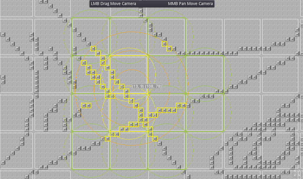 Querying a position using the mouse. Showing the closest buckets and the cells that fall within a certain radius.